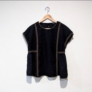 Madewell Embroidered Cap Sleeve Peasant Blouse